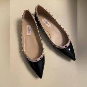 Valentino Black and Pink Rockstud Flats